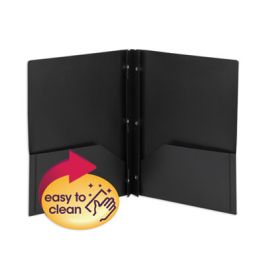 Poly Two-Pocket Folder with Fasteners, 180-Sheet Capacity, 11 x 8.5, Black, 25/Box