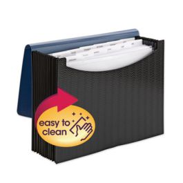 12-Pocket Poly Expanding File, 0.88" Expansion, 12 Sections, Cord/Hook Closure, 1/6-Cut Tabs, Letter Size, Black/Blue