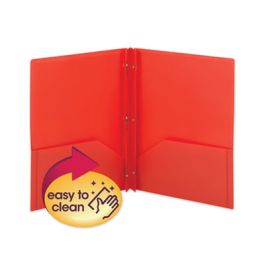 Poly Two-Pocket Folder with Fasteners, 180-Sheet Capacity, 11 x 8.5, Red, 25/Box