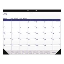 Academic Monthly Desk Pad Calendar, 22 x 17, White/Blue/Gray Sheets, Black Binding/Corners, 13-Month (July-July): 2022-2023
