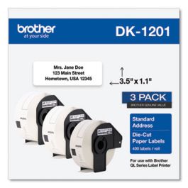 Die-Cut Address Labels, 1.1 x 3.5, White, 400 Labels/Roll, 3 Rolls/Pack