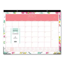 Day Designer Peyton Academic Desk Pad, Floral Artwork, 22 x 17, Black Binding, Clear Corners, 12-Month (July-June): 2022-2023