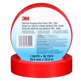 3M™ General Purpose Vinyl Tape 764, Red, 1 in x 36 yd, 5 mil, 36 Roll/Case, Individually Wrapped Conveniently Packaged