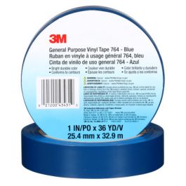 3M™ General Purpose Vinyl Tape 764, Blue, 1 in x 36 yd, 5 mil, 36 Roll/Case, Individually Wrapped Conveniently Packaged
