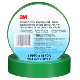 3M™ General Purpose Vinyl Tape 764, Green, 1 in x 36 yd, 5 mil, 36 Roll/Case, Individually Wrapped Conveniently Packaged