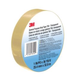 3M™ General Purpose Vinyl Tape 764, Transparent, 1 in x 36 yd, 5 mil, 36 Roll/Case, Individually Wrapped Conveniently Packaged