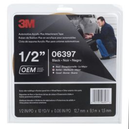 3M™ Automotive Acrylic Plus Attachment Tape 06397, Black, 1.52 mm, 1/2 in x 10 yd, 12 Roll/Case