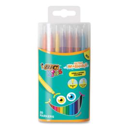 Kids Ultra Washable Markers, Plastic Tube, Medium Bullet Tip, Assorted Colors, 20/Pack
