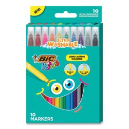 Kids Ultra Washable Markers, Medium Bullet Tip, Assorted Colors, 10/Pack