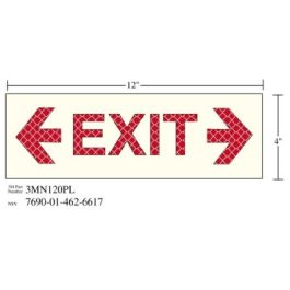 3M™ Photoluminescent Film 6900, Shipboard Sign 3MN120PL, 12 in x 4 in, EXIT with Double Arrow, 10/Package