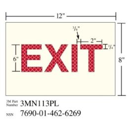 3M™ Photoluminescent Film 6900, Shipboard Sign 3MN113PL, 12 in x 8 in, EXIT, 10/Package