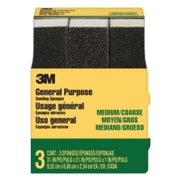 3M™ General Purpose Sanding Sponge 909NA-3P-CC, 3 3/4 in x 2 5/8 in x 1 in, Dual Grit, Medium/Coarse, 3 sponges/pack, 6 pks/cs