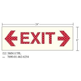 3M™ Photoluminescent Film 6900, Shipboard Sign 3MN117PL, 24 in x 8 in, EXIT with Double Arrow, 10/Package