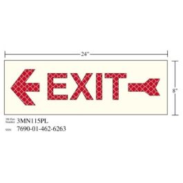 3M™ Photoluminescent Film 6900, Shipboard Sign 3MN115PL, 24 in x 8 in, EXIT with Left Arrow, 10/Package