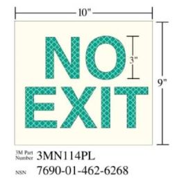 3M™ Photoluminescent Film 6900, Shipboard Sign 3MN114PL, 10 in x 9 in, No EXIT, 10/Package