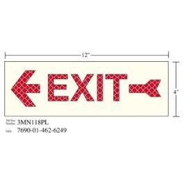 3M™ Photoluminescent Film 6900, Shipboard Sign 3MN118PL, 12 in x 4 in, EXIT with Left Arrow, 10/Package