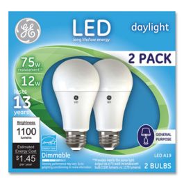 75W LED Bulbs, A19, 12 W, Daylight, 2/Pack