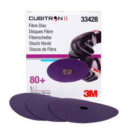 3M™ Cubitron™ II Abrasive Fibre Disc, 33428, 7 in X7/8 in (180mm X 22mm), 80+, 5 discs per carton, 5 cartons per case