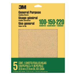 3M™ Aluminum Oxide Sandpaper Assorted Grit, 9005NA, 9 in x 11 in, 5/pk