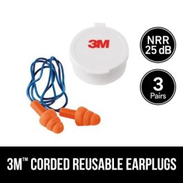 3M™ Corded Reusable Earplugs, 90716H3-DC, 3 pairs with case per pack, 10 packs/case