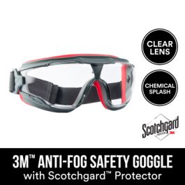 3M™ Anti-Fog Goggle with Scotchgard™ Protector 47212H1-VDC, Gray/Red, Clear Lens, 5/cs