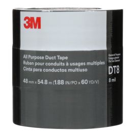 3M™ All Purpose Duct Tape DT8, Black, 48 mm x 54.8 m, 8 mil, (3 Roll/Pack) 24 Roll/Case