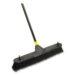Bulldozer Smooth Surface Pushbroom with Scraper Block, 24 x 60, Powder Coated Handle, Tampico Bristles, Black/Yellow