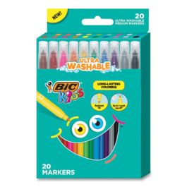 Kids Ultra Washable Markers, Medium Bullet Tip, Assorted Colors, 20/Pack