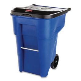 Square Brute Rollout Container, 50 gal, Molded Plastic, Blue