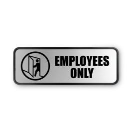 Brushed Metal Office Sign, Employees Only, 9 x 3, Silver
