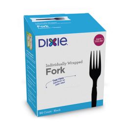 Grab’N Go Wrapped Cutlery, Forks, Black, 90/Box