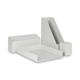 Four-Piece Desk Organization Kit, Magazine Holder/Paper Tray/Pencil Cup/Storage Bin, Chipboard, Gray