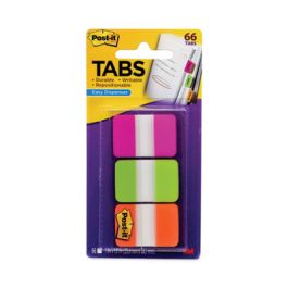 1" Plain Solid Color Tabs, 1/5-Cut, Assorted Bright Colors, 1" Wide, 66/Pack
