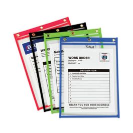 Heavy-Duty Super Heavyweight Plus Stitched Shop Ticket Holders, Clear/Assorted, 9 x 12, 20/Box