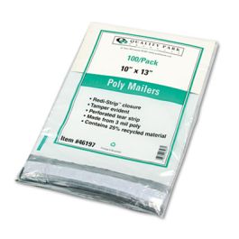 Redi-Strip Poly Mailer, #4, Square Flap with Perforated Strip, Redi-Strip Adhesive Closure, 10 x 13, White, 100/Pack