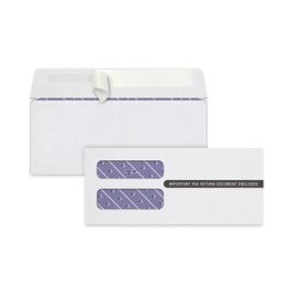 1099 Self-Seal Security Tinted Double Window Envelope, Square Flap, Self-Adhesive Closure, 3.75 x 8.5, White, 100/Pack