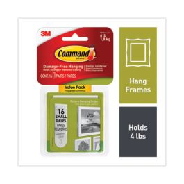 Picture Hanging Strips, Value Pack, Small, Removable, Holds Up to 4 lbs, 0.63 x 1.81, White, 16 Pairs/Pack