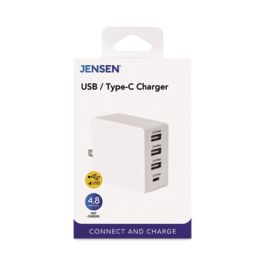 4-Port USB and Type-C Wall Charger, White