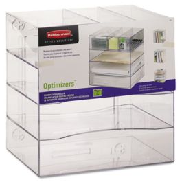 Optimizers Four-Way Organizer with Drawers, 6 Compartments, 2 Drawers, Plastic, 10 x 13.25 x 13.25, Clear