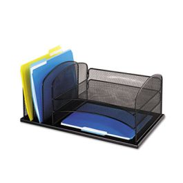 Onyx Desk Organizer with Three Horizontal and Three Upright Sections, Letter Size Files, 19.5 x 11.5 x 8.25, Black