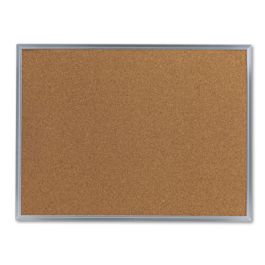 Bulletin Board, Natural Cork, 24 x 18, Satin-Finished Aluminum Frame